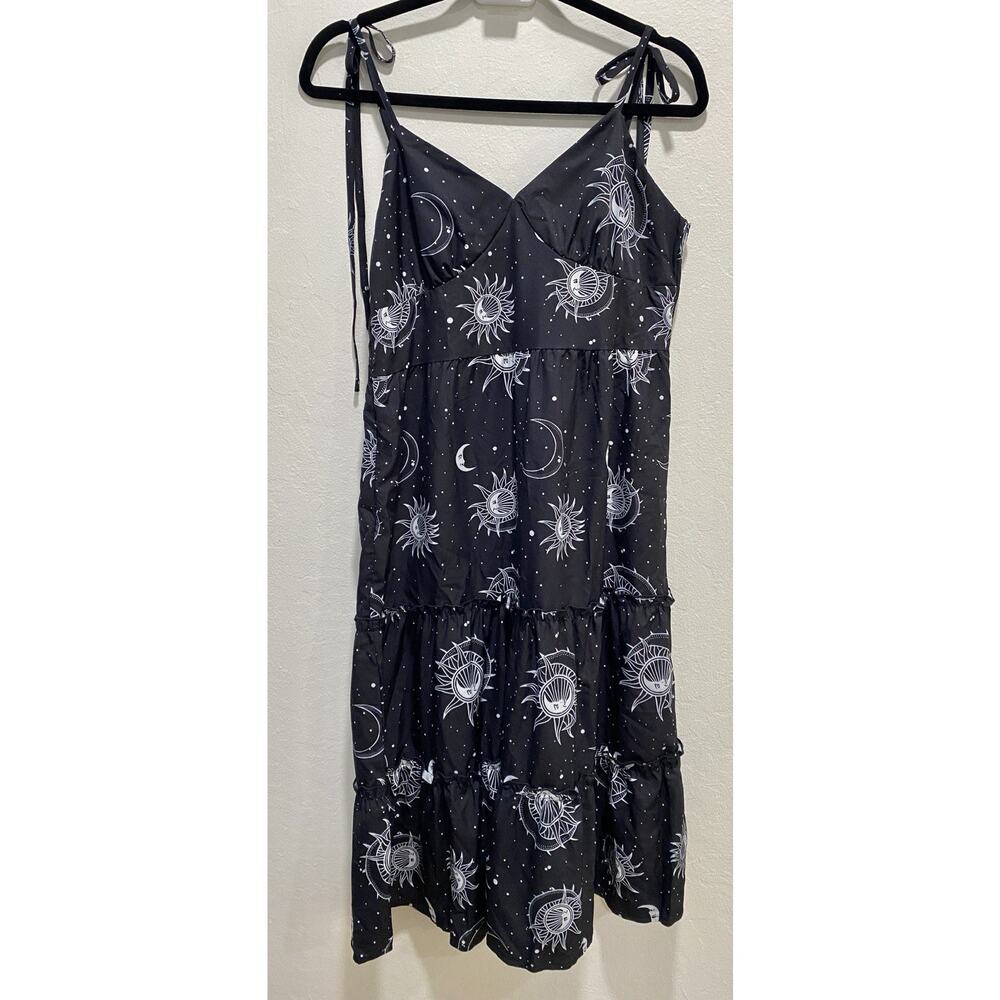 Celestial Mini Dress Womens L Black Sun Moon Mystical Romantic Goth Summer